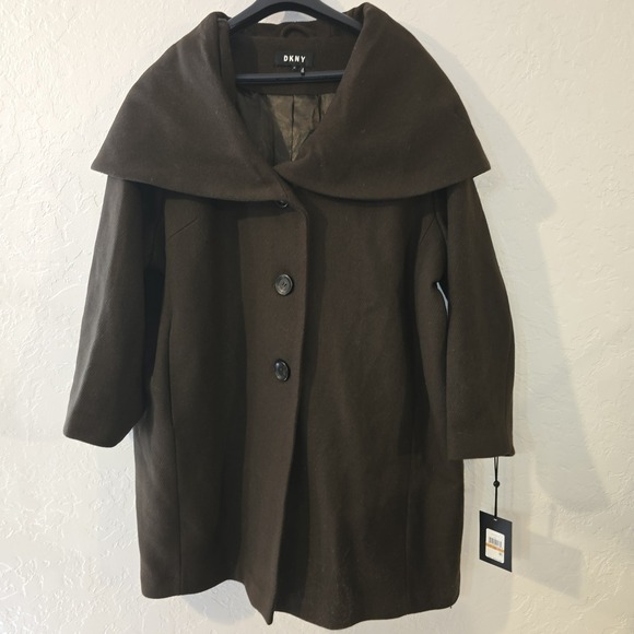 NEW $395 DKNY Brushed Wool-Blend Shawl-Collar Hooded Coat Size 3X - Picture 1 of 7